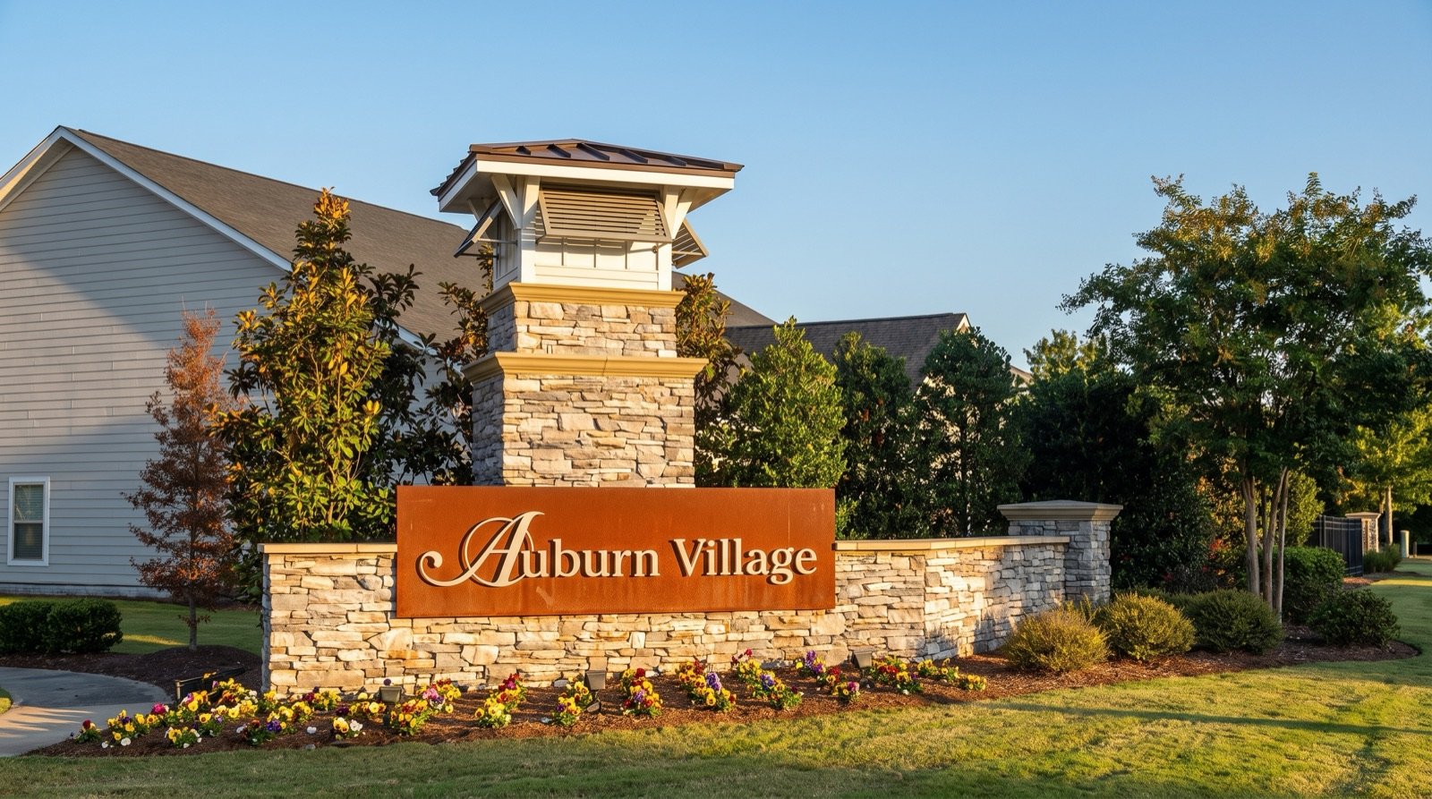Homes and landscaping in Auburn Village in Raleigh