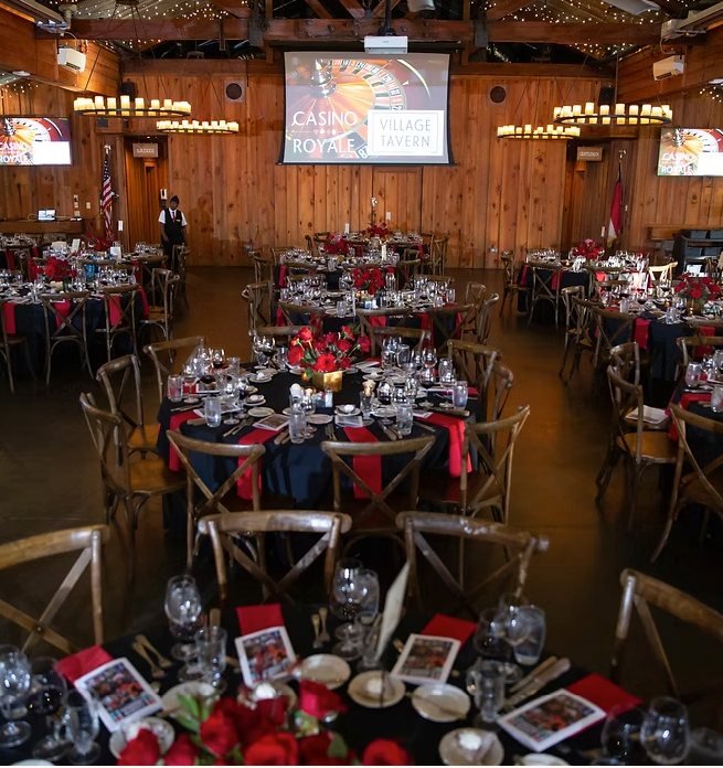 The warmly decorated dining room at Angus Barn in Raleigh