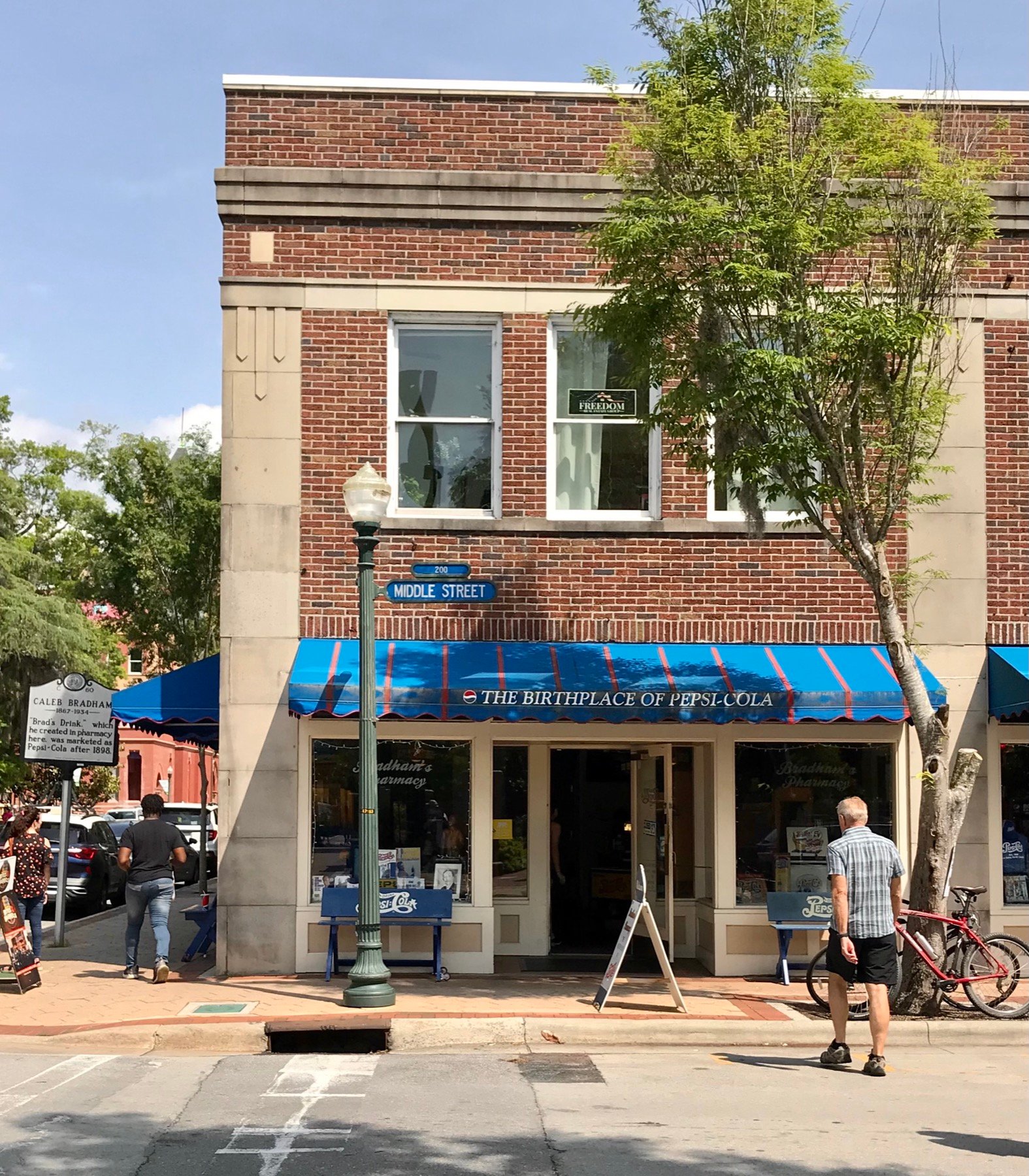 Birthplace of Pepsi-Cola storefront on Middle Street in New Bern