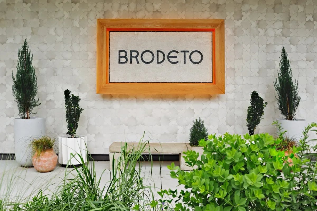 The welcoming entrance at Brodeto in Raleigh Iron Works