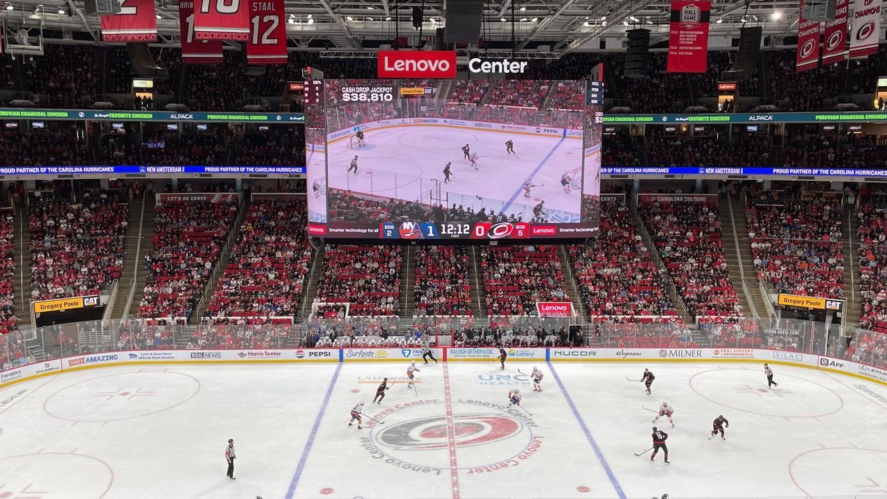 Carolina Hurricanes playing before a red-clad crowd at Lenovo Center in Raleigh