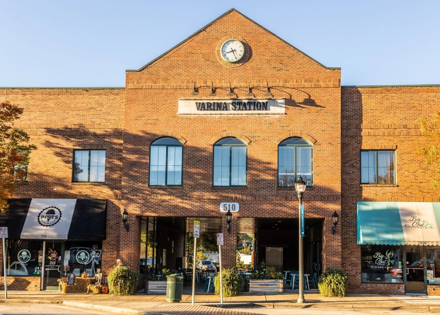 Varina Station brick storefronts in Downtown Fuquay-Varina