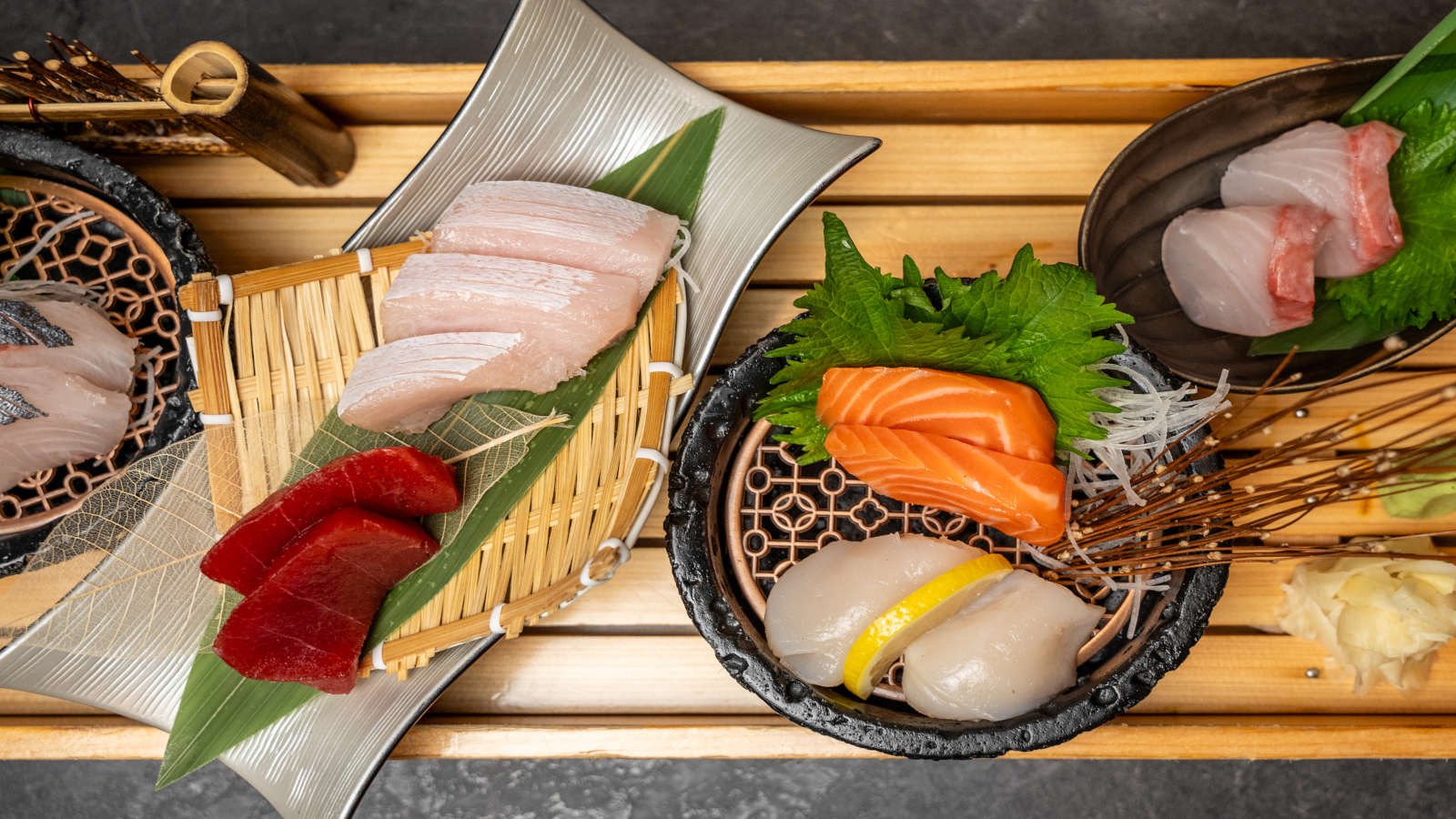 Sashimi and nigiri presented at M Sushi