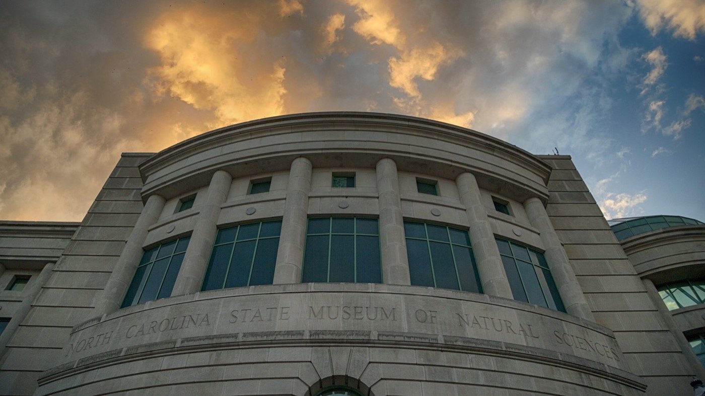 Curved stone facade of the North Carolina Museum of Natural Sciences