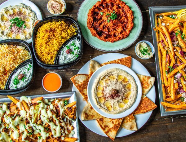 Shawarma, hummus, rice, and Middle Eastern dishes from Shawarma Stop