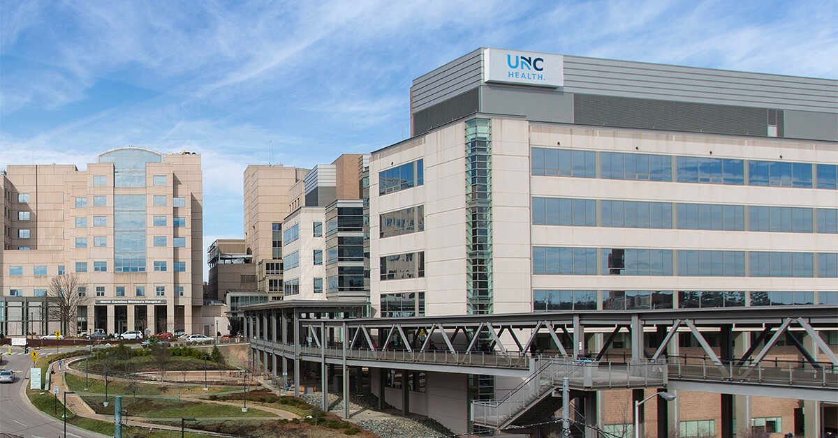 UNC Health medical campus and pedestrian bridge in Chapel Hill