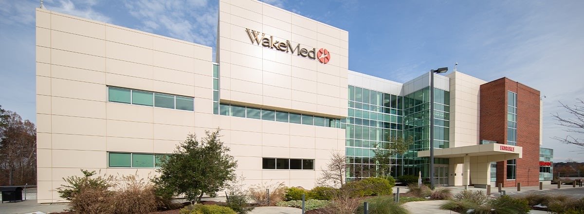 Modern exterior and entrance of WakeMed Apex Healthplex