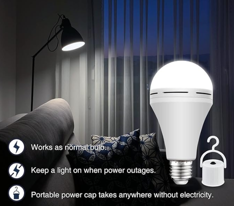 Rechargeable emergency light bulb working during a power outage