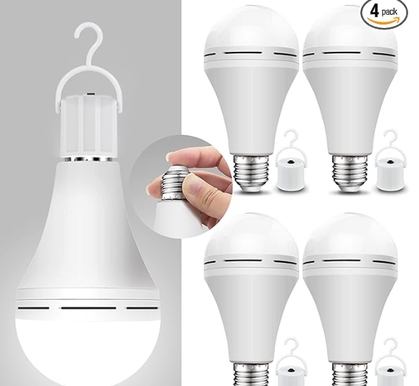 Four-pack of rechargeable LED emergency light bulbs